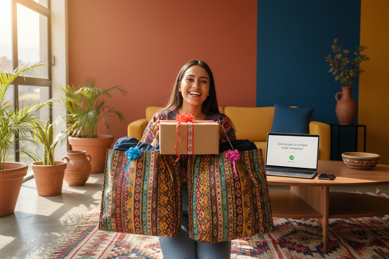 Una persona ecuatoriana feliz por su compra en internet 